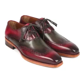 Paul Parkman 2955-GRB Men's Shoes Green & Bordeaux Calf-Skin Leather Ghillie Oxfords (PM6308)