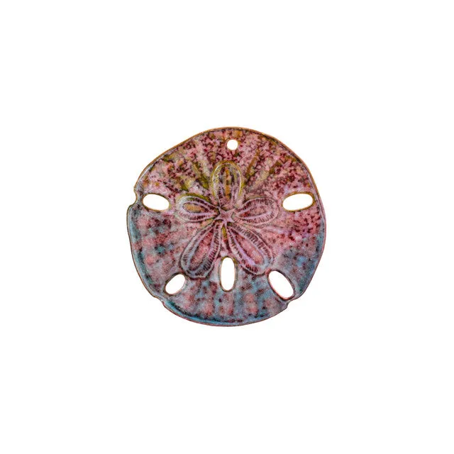 Pendant, Sand Dollar Shell 34x33mm, Enameled Brass Multi-Color Tie Dye, by Gardanne Beads (1 Piece)