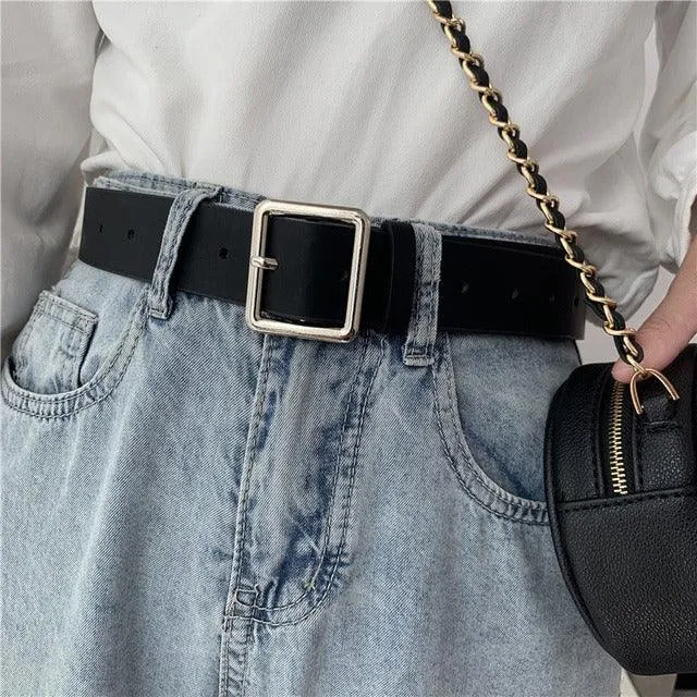 PU Leather Square Buckle Pin Buckle Belt