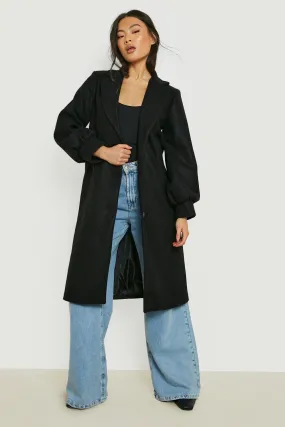 Puff Sleeve Wool Look Coat