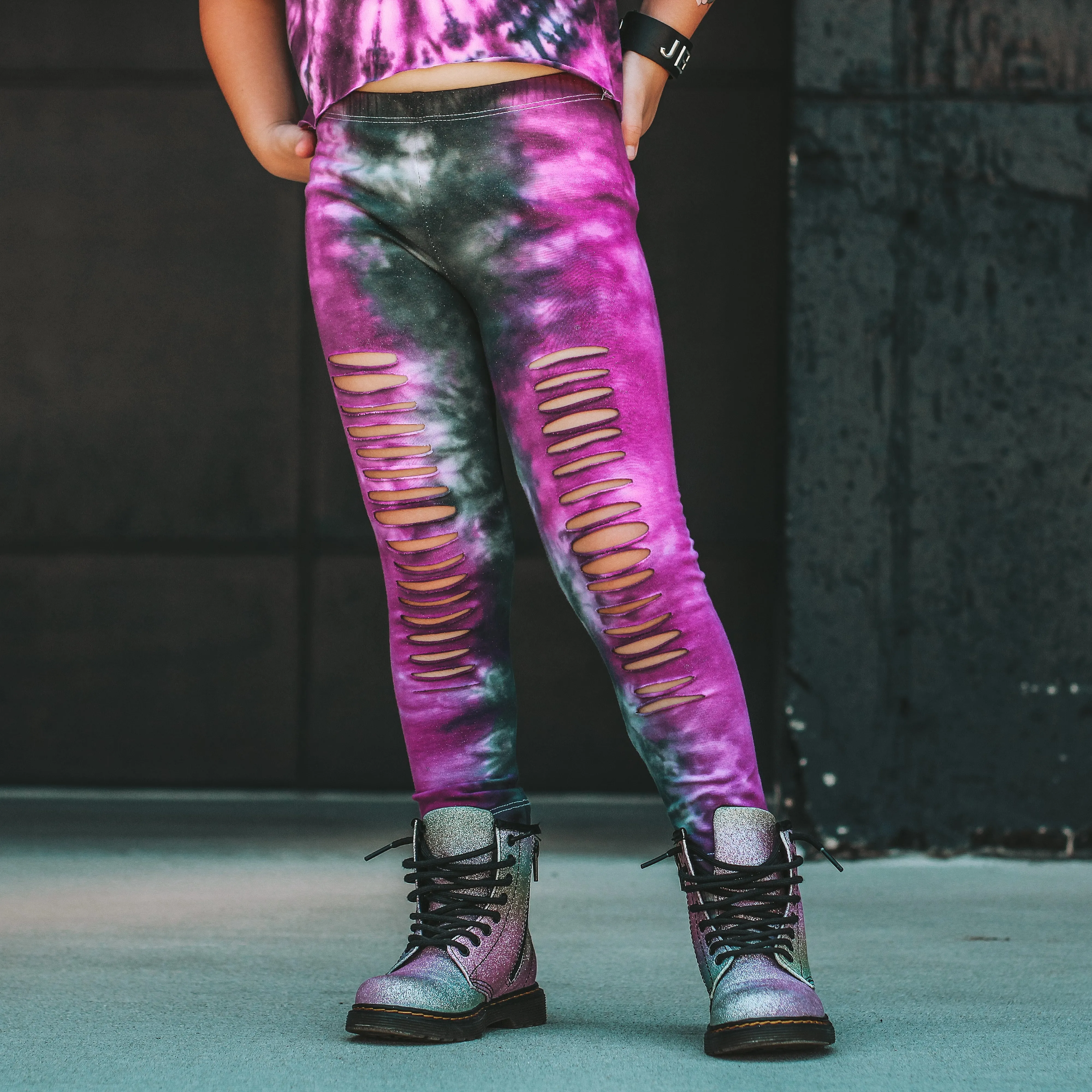 Purple and Black Tie Dye Leggings