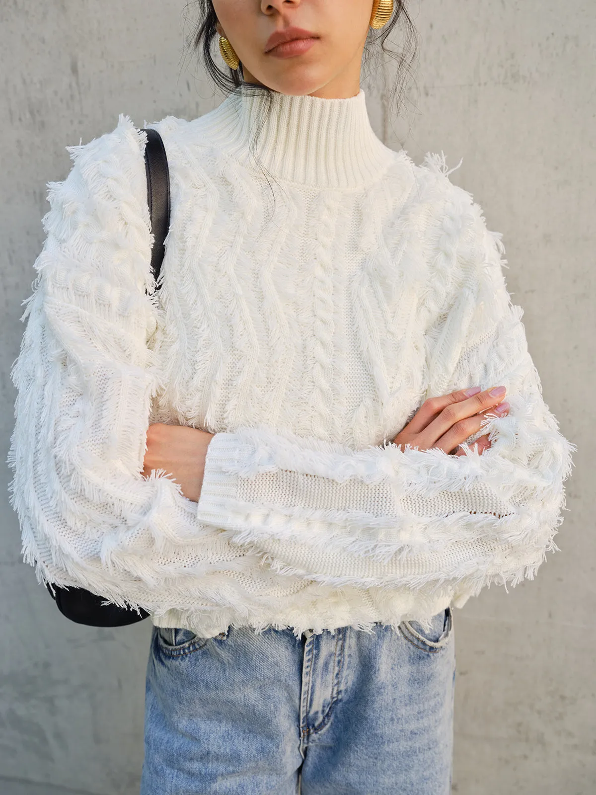 Raw Hem Turtleneck Sweater