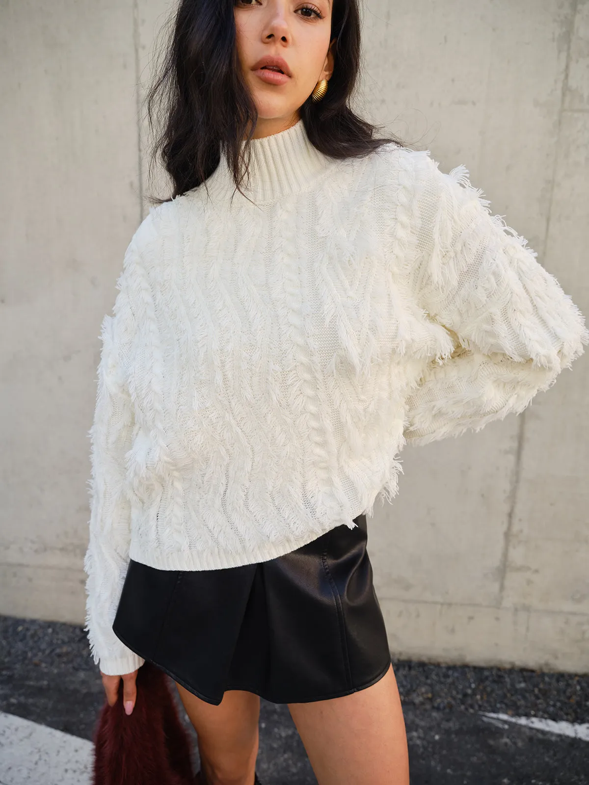 Raw Hem Turtleneck Sweater