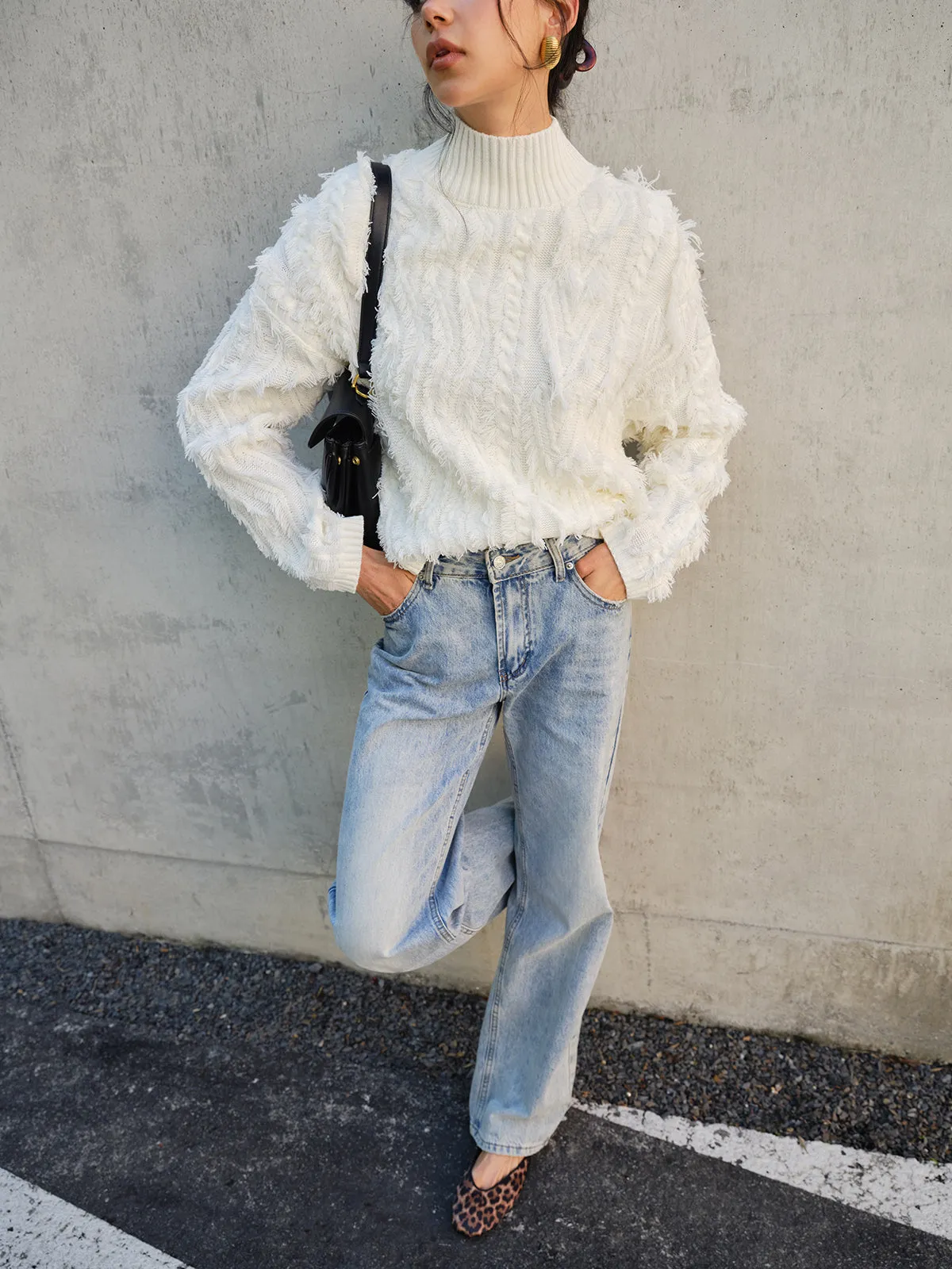 Raw Hem Turtleneck Sweater