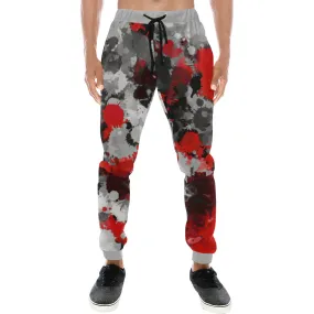 Red and Grey Paint Splatter All Over Print Light-Weight Men's Jogger Sweatpants (Non Fleece Lined)