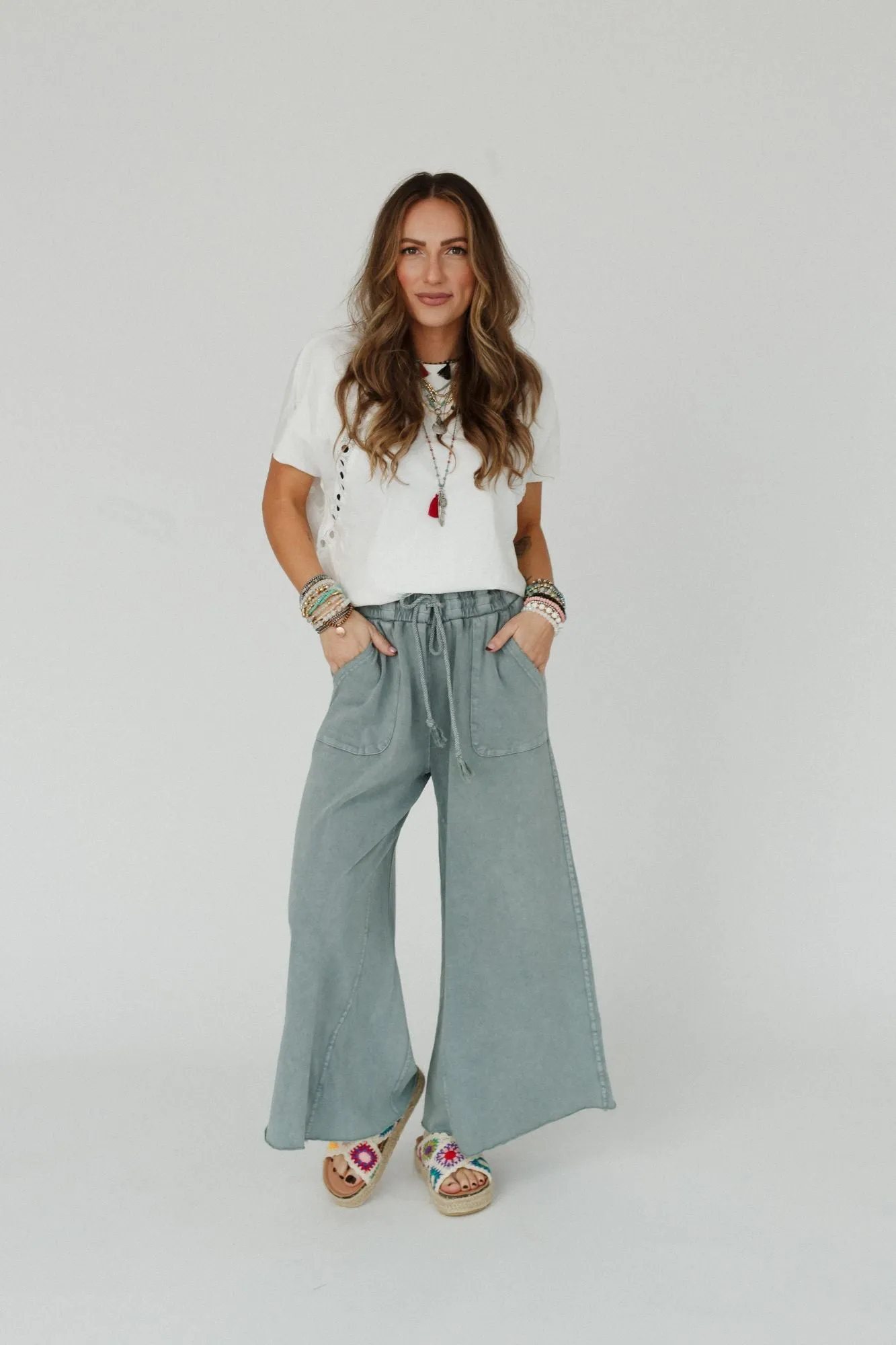 Relaxing Robin Wide Leg Pant - Faded Teal