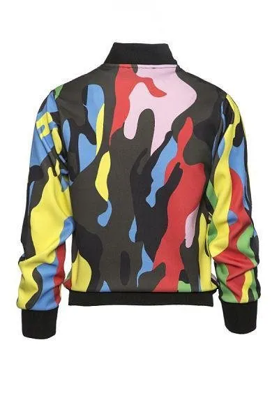 Rick Women's Rainbow Camo Print Bomber Jacket