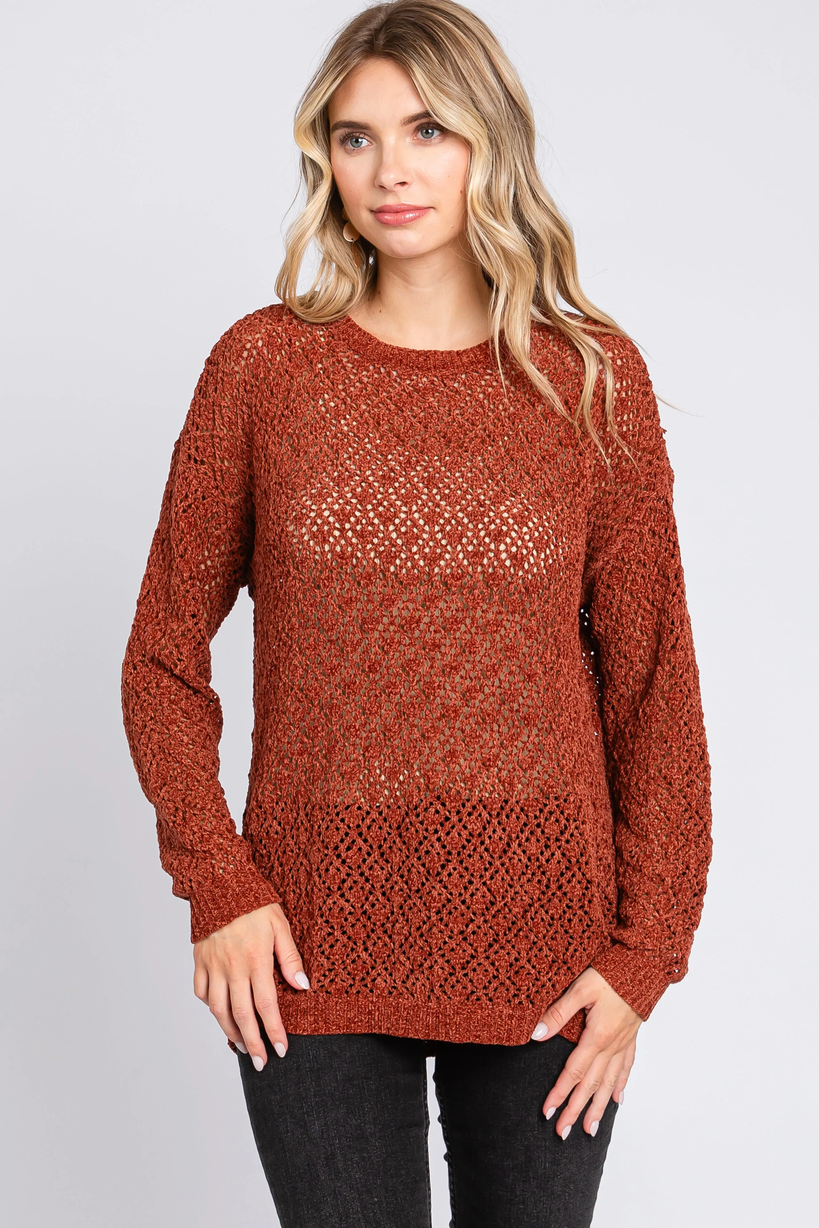 Rust Chenille Open Knit Maternity Sweater