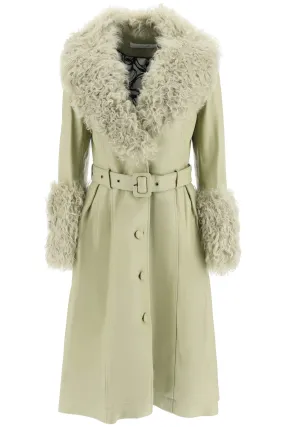 Saks Potts 'Foxy' Leather And Shearling Long Coat   Green