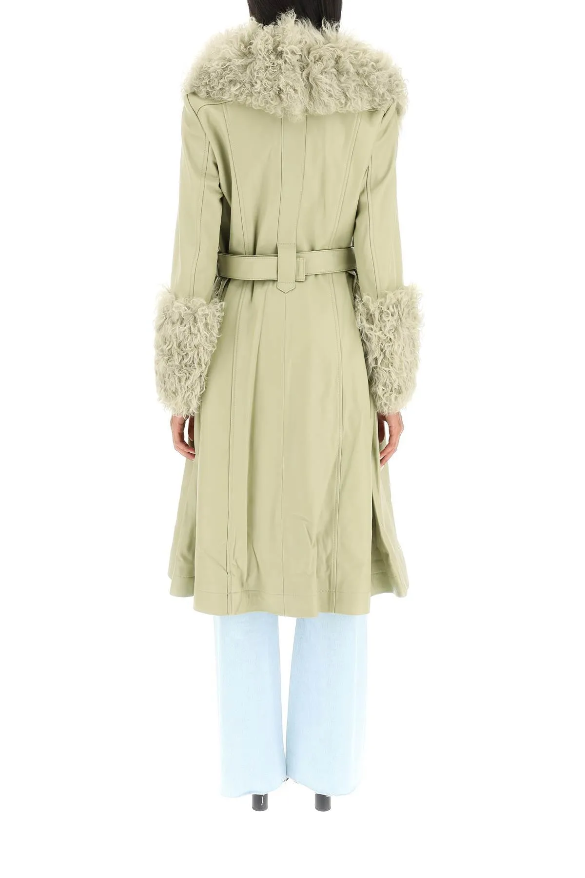 Saks Potts 'Foxy' Leather And Shearling Long Coat   Green