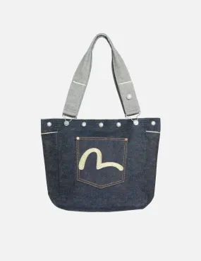 Seagull Embroidered Pocket Two-way Denim Tote Bag