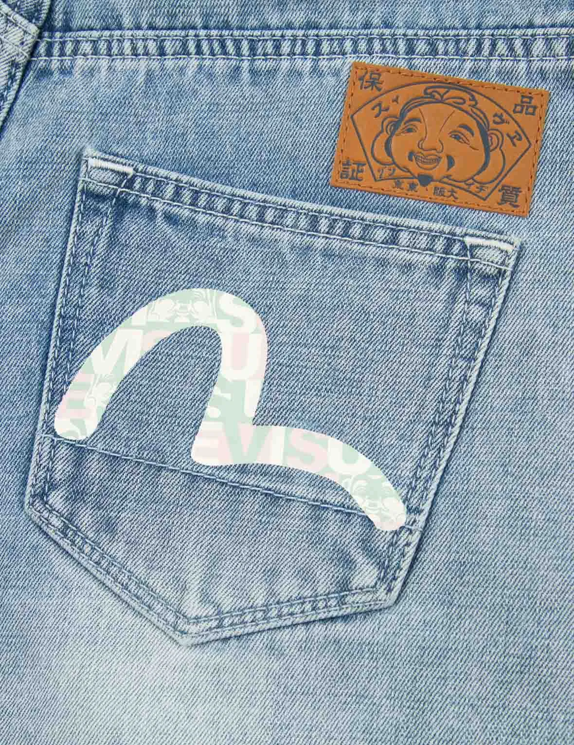 Seagull Print Paper Bag Denim Shorts