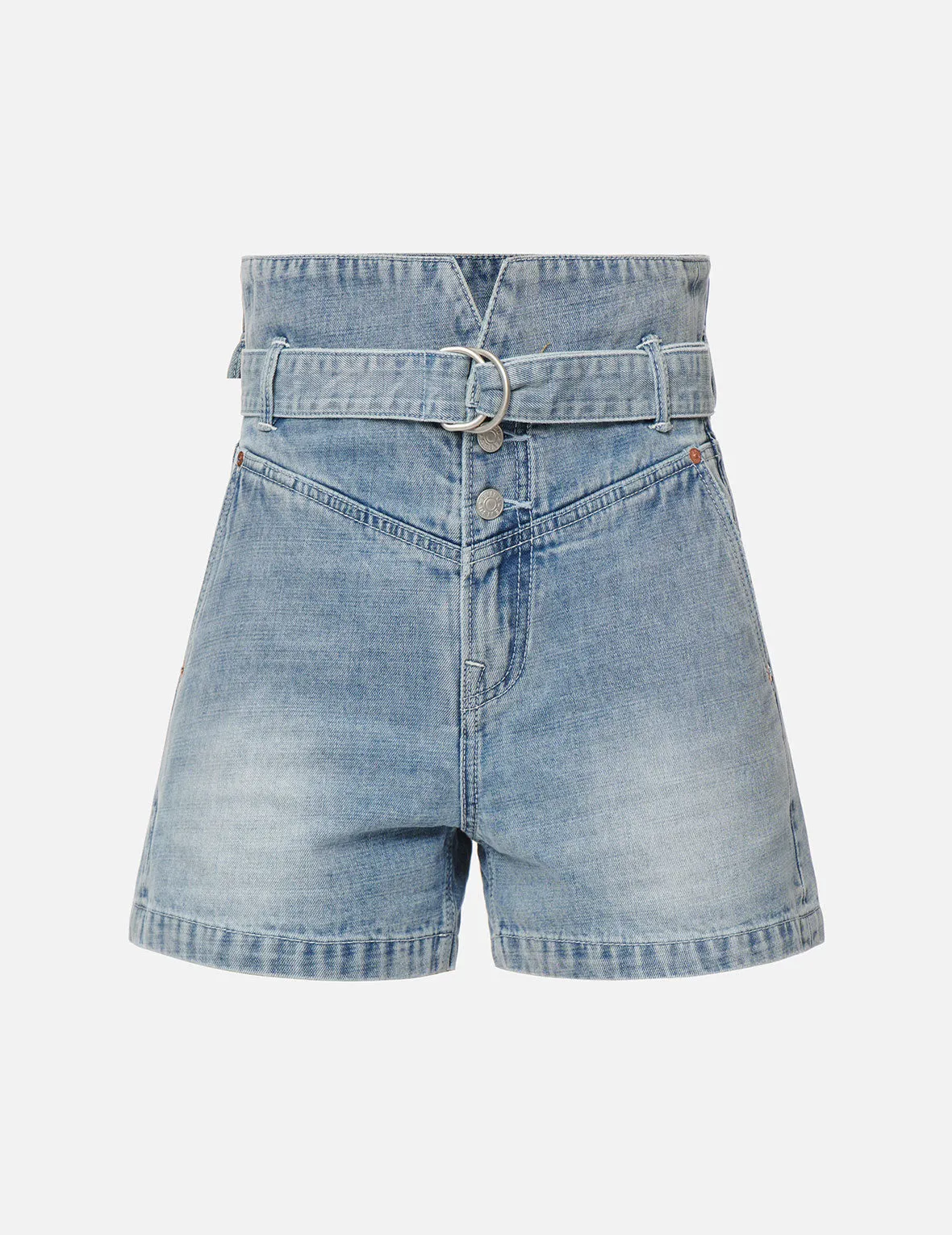 Seagull Print Paper Bag Denim Shorts