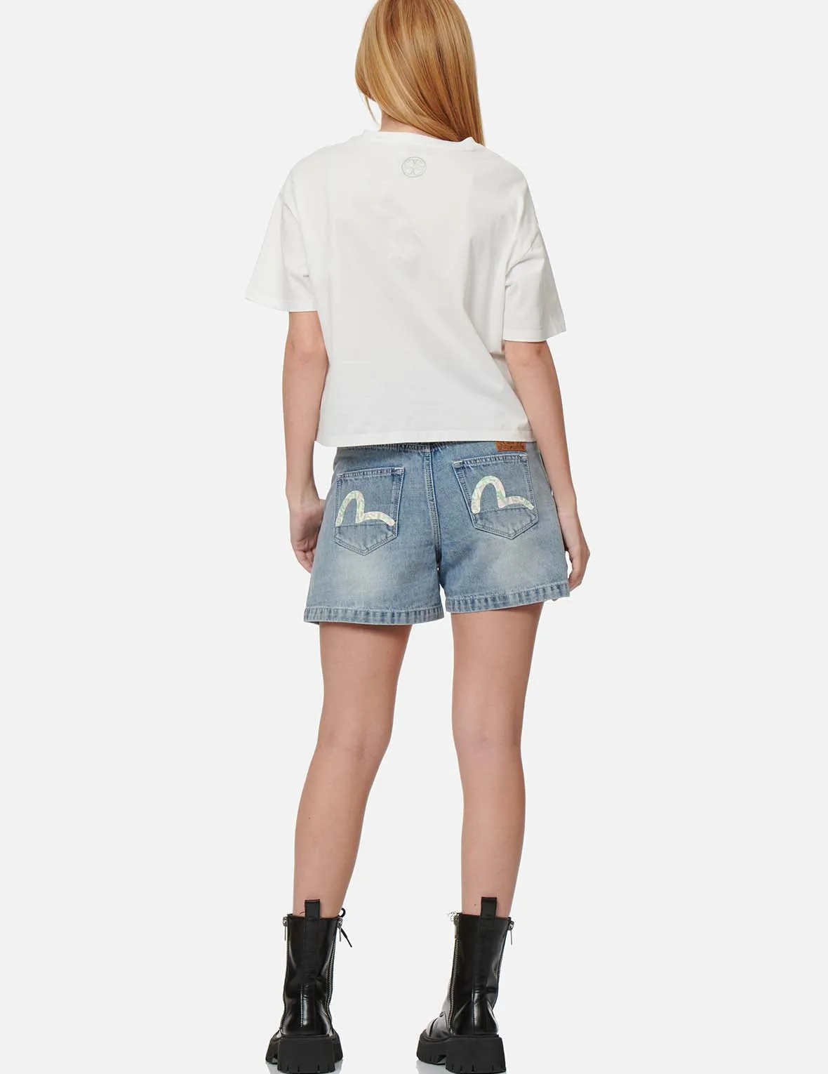 Seagull Print Paper Bag Denim Shorts