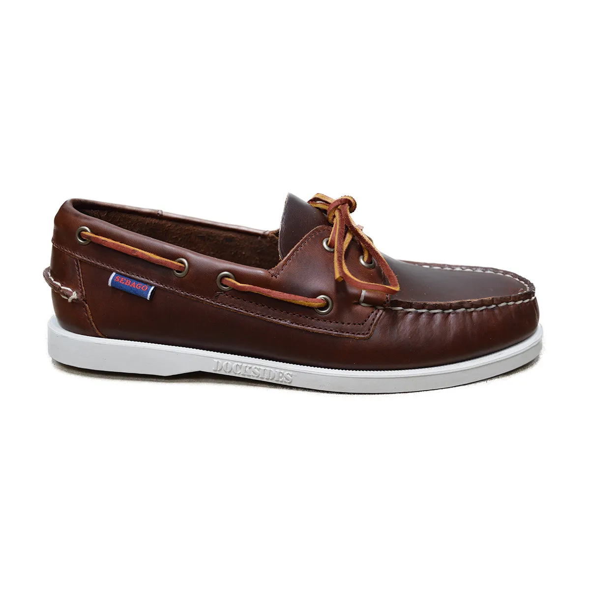 Sebago Docksides Portland Brown Oiled Waxed Shoes -White Sole