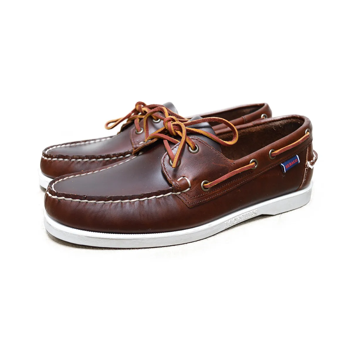 Sebago Docksides Portland Brown Oiled Waxed Shoes -White Sole