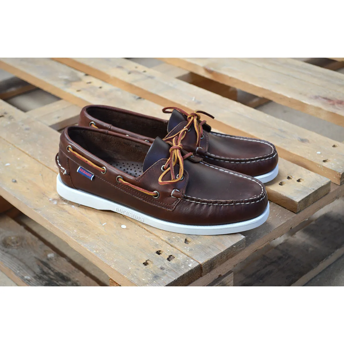 Sebago Docksides Portland Brown Oiled Waxed Shoes -White Sole