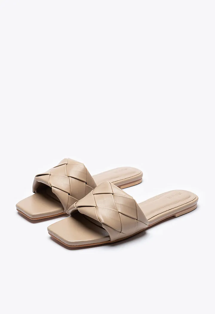 Single Woven Band Flat Slide Sandals