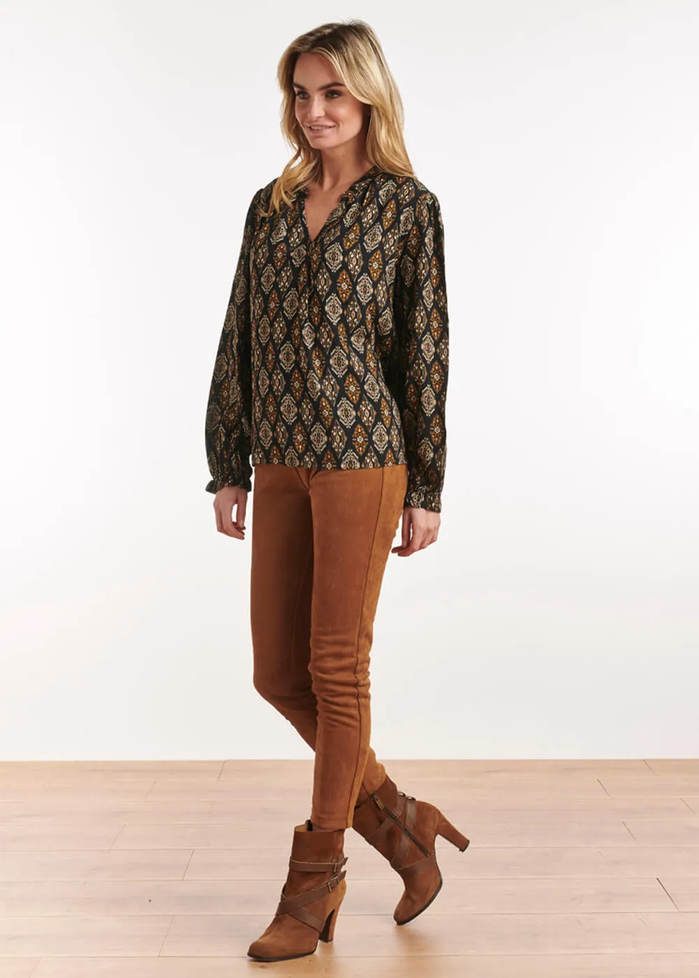 Smashed Lemon Leila Faux-Suede 70's Trousers Brown