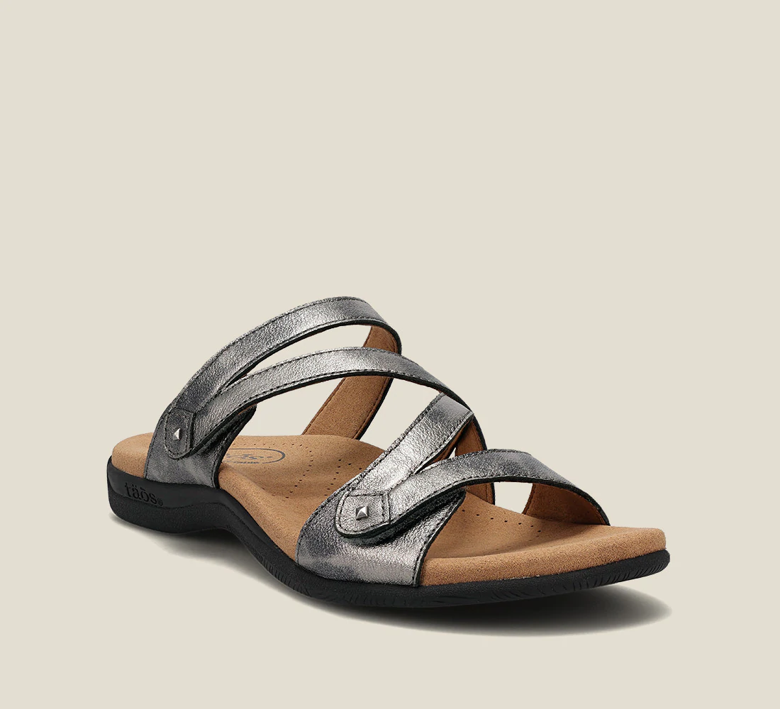 Taos Womens Double U Lightweight Leather Sandal- Pewter Leather