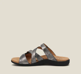 Taos Womens Double U Lightweight Leather Sandal- Pewter Leather