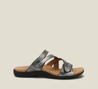 Taos Womens Double U Lightweight Leather Sandal- Pewter Leather