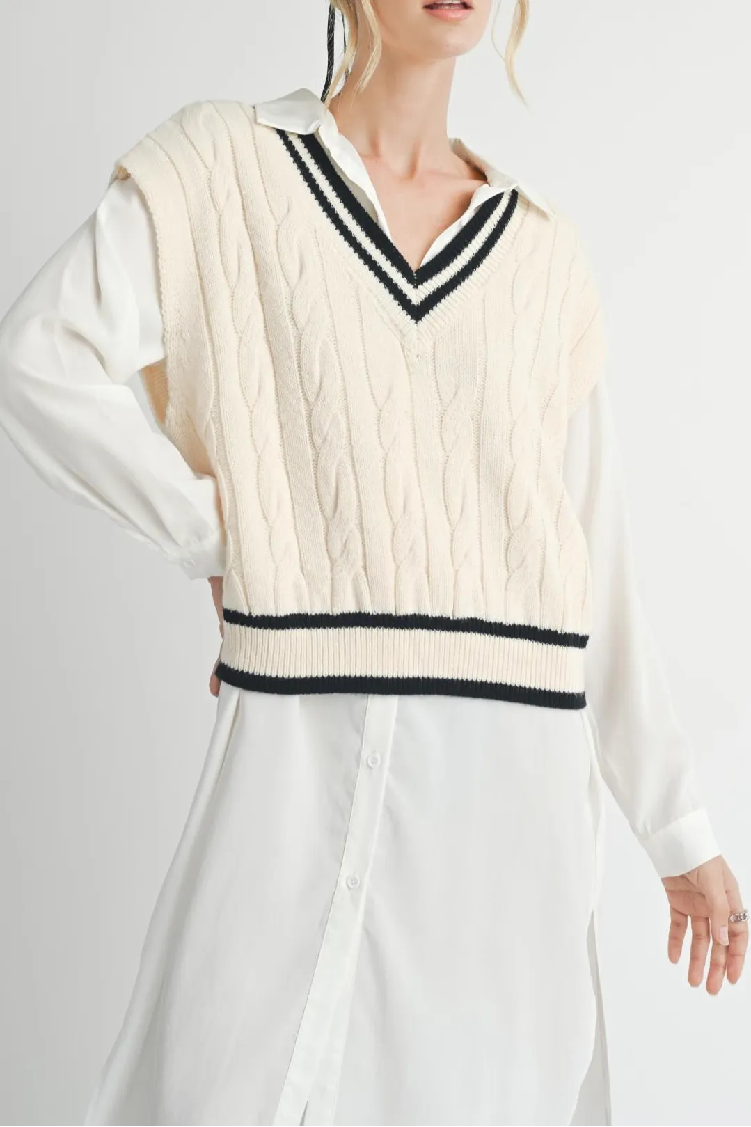 Tara V-Neck Cable Knit Sweater