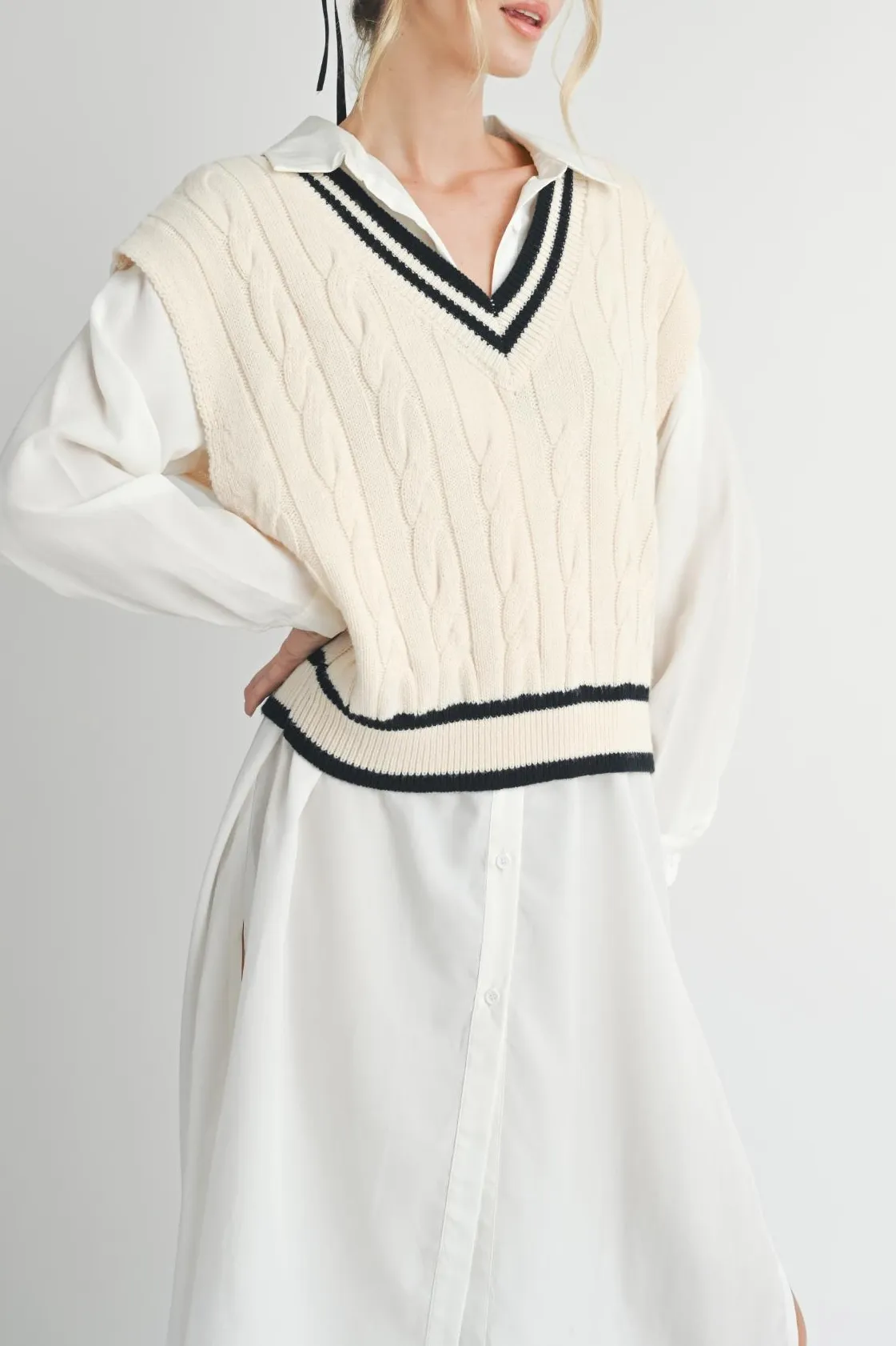 Tara V-Neck Cable Knit Sweater