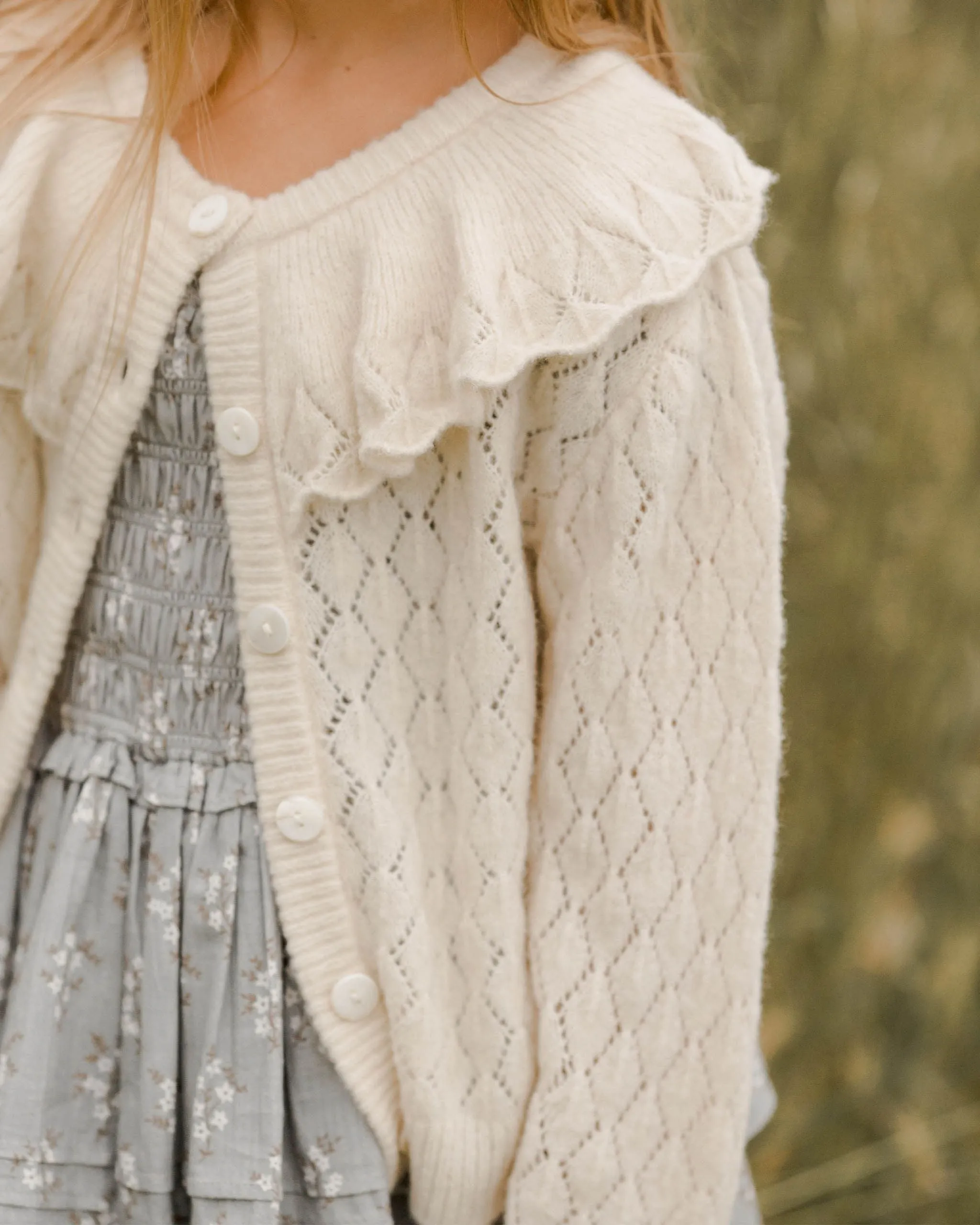 The Ruffle Collar Cardigan by Noralee - Ecru - KIDS