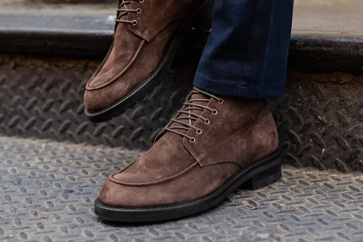 The Stryker Moc-Toe Boot - Dark Brown Suede