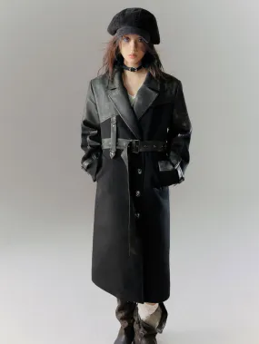 Tie-dye Leather Switching Belted Coat