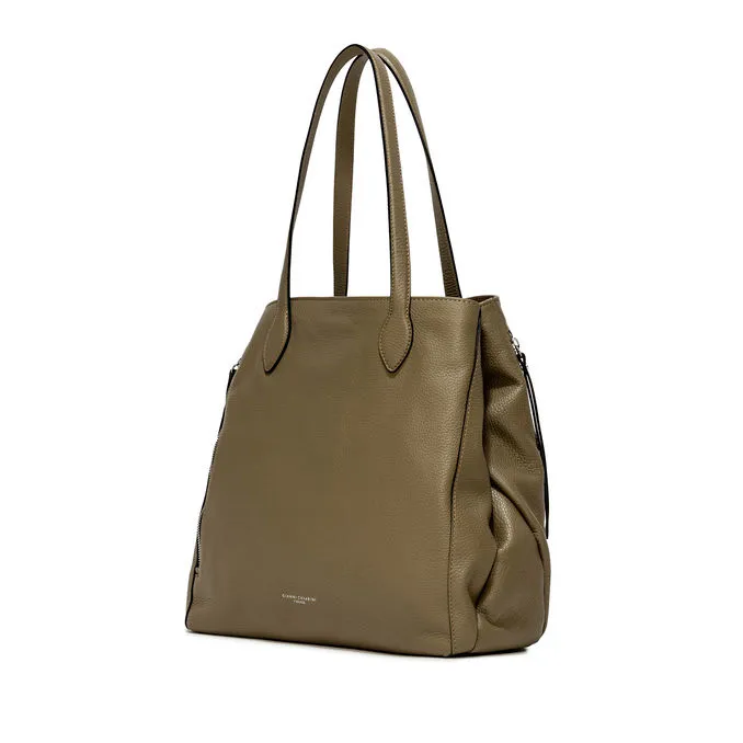 TWIN SHOPPING BAG IN HAMMERED LEATHER Woman Mud