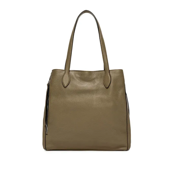 TWIN SHOPPING BAG IN HAMMERED LEATHER Woman Mud