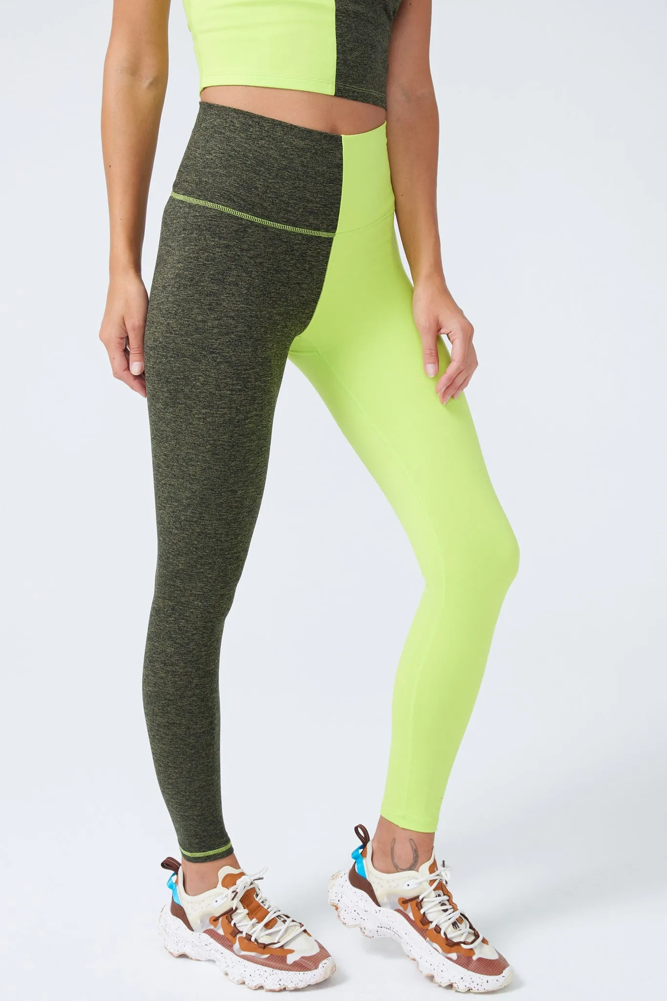 Two Tone TLC Leggings in Uniform Green and Acid Lime