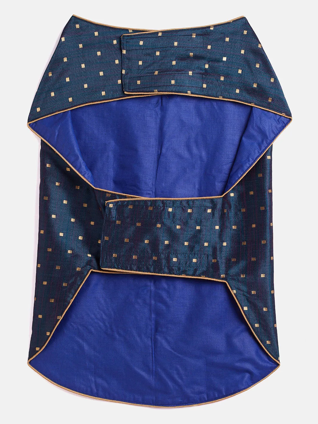 Vastramay Cats Blue And Gold Silk Blend Ethnic Jacket