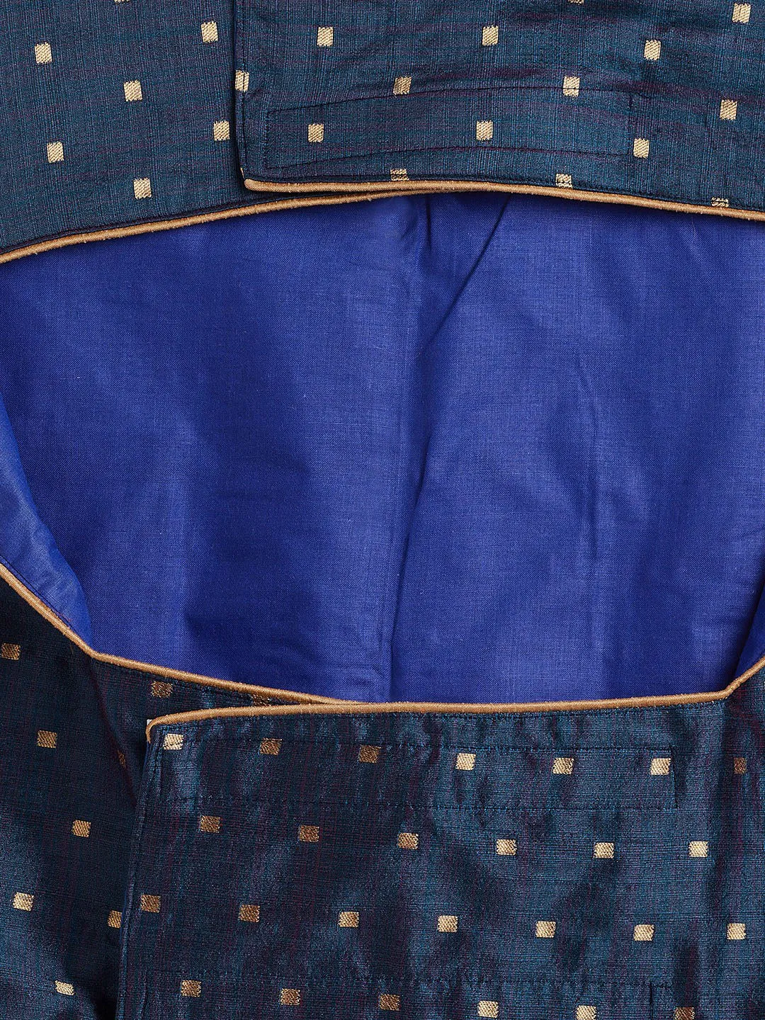 Vastramay Cats Blue And Gold Silk Blend Ethnic Jacket