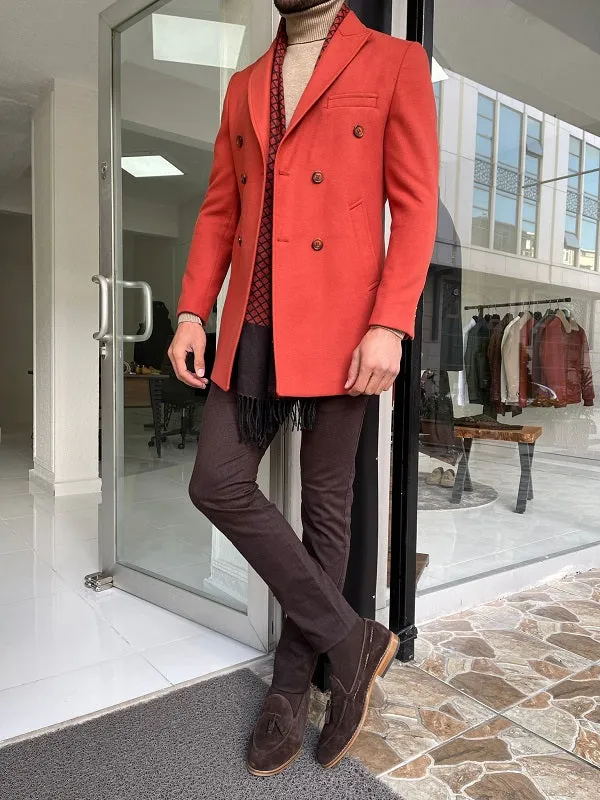 Verno Tile Slim Fit Double Breasted Wool Long Coat