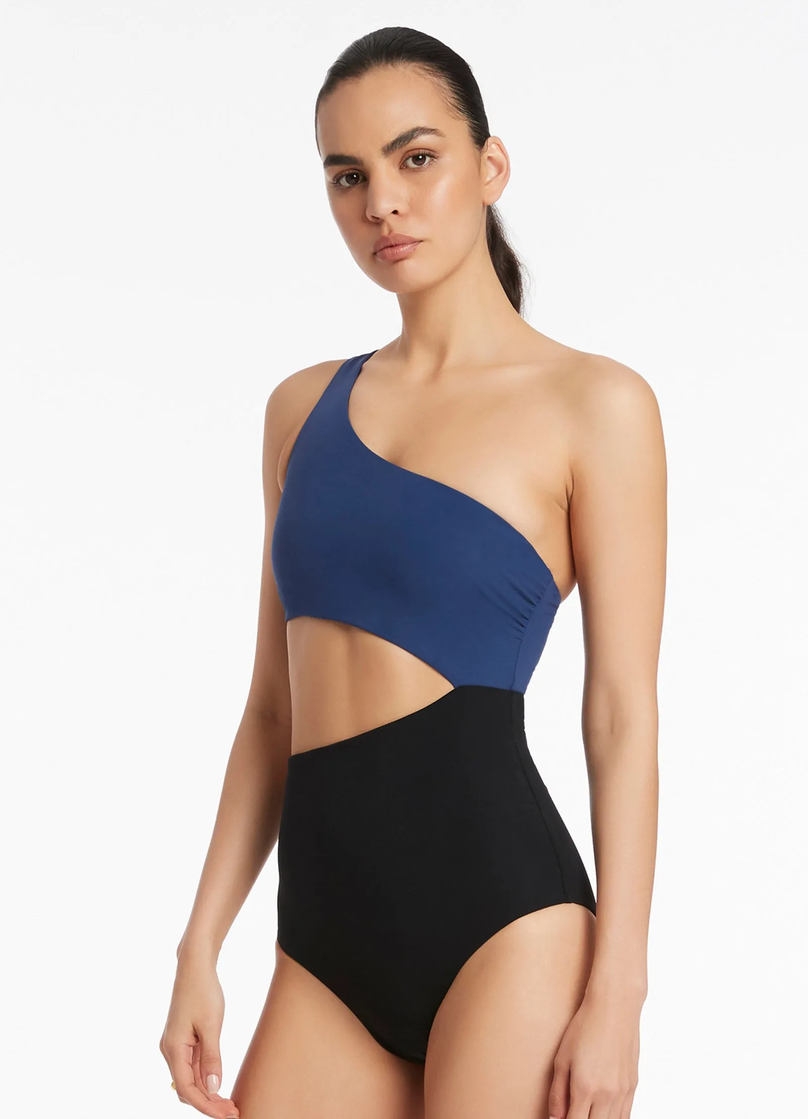 Versa One Shoulder One Piece - Pacific Blue