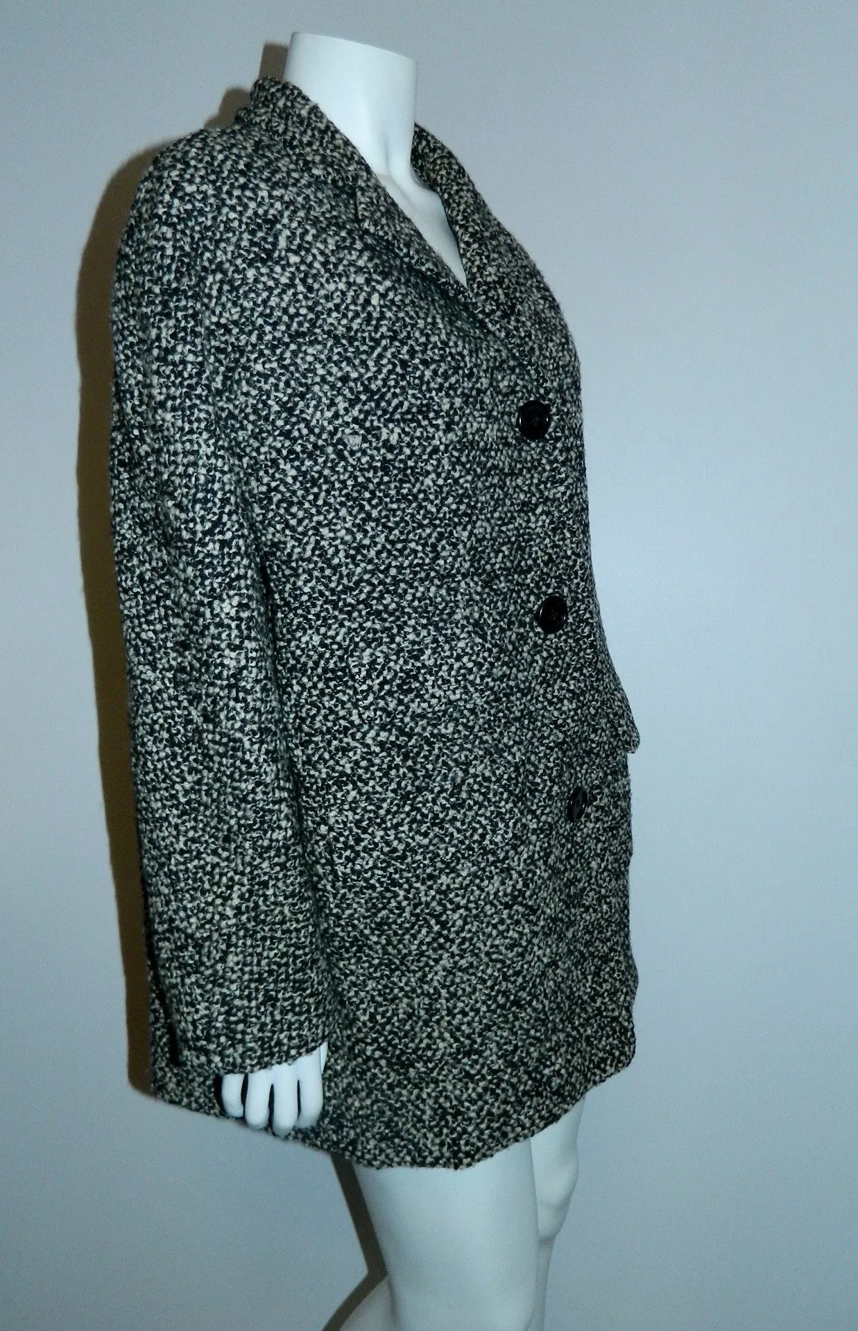 vintage tweed cocoon coat 1950s / 1960s Best & Co. black white boucle / oversized boxy car coat