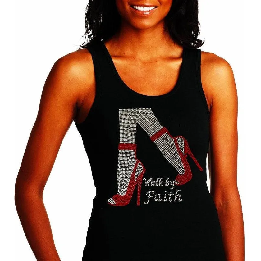 Walk By Faith Rhinestone High Heel Shoes Tank Top