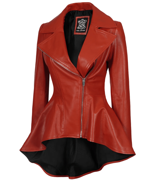 Women's Biker Style Red Leather Peplum Jacket