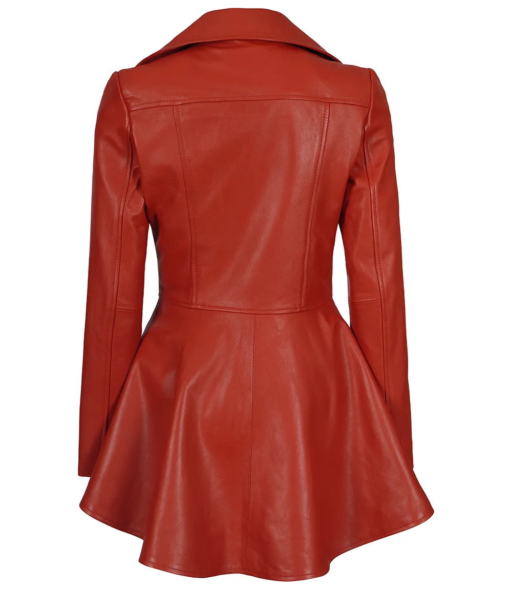 Women's Biker Style Red Leather Peplum Jacket