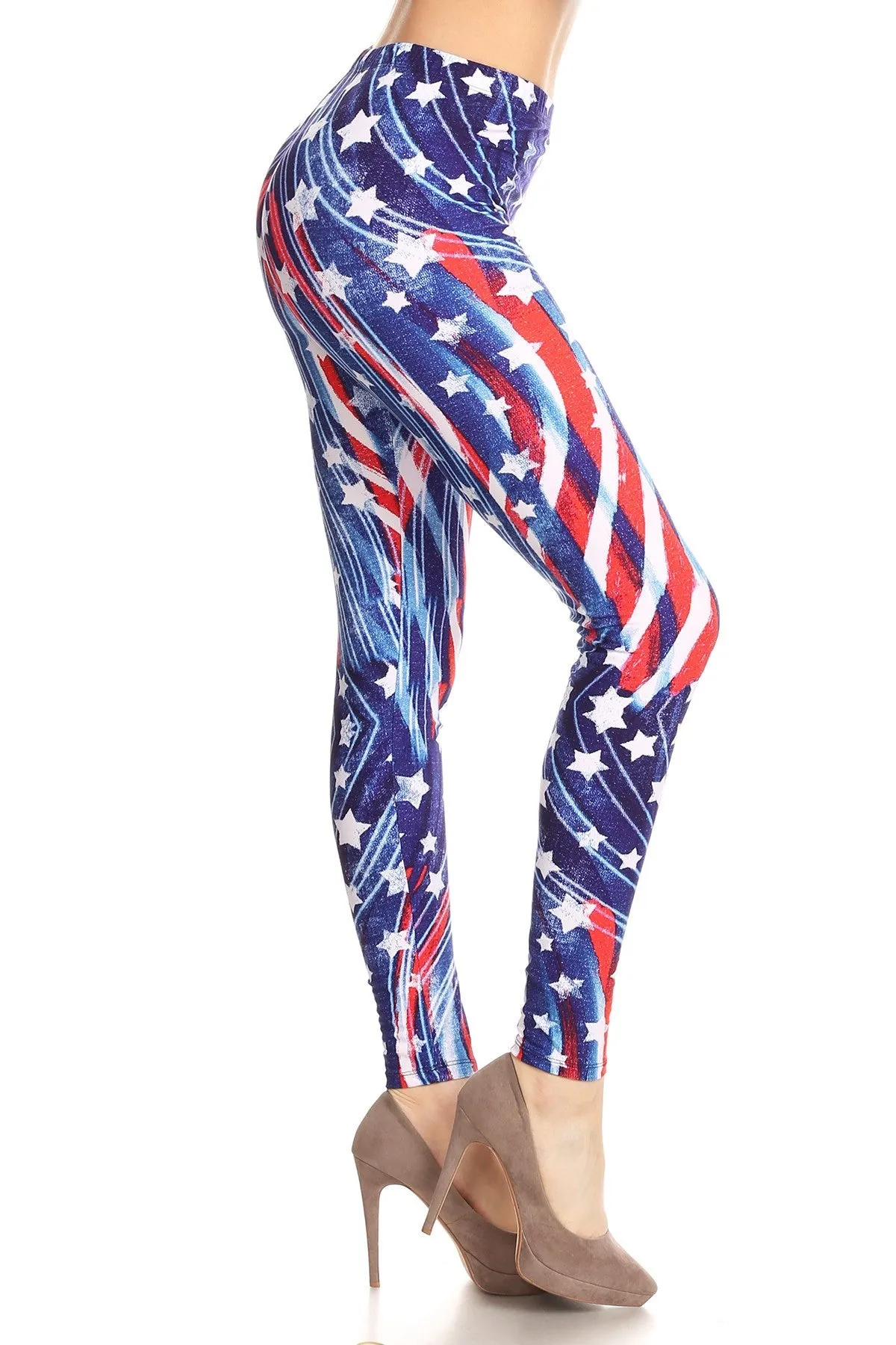 Women's Plus 4th of July Flying Star Pattern Printed Leggings