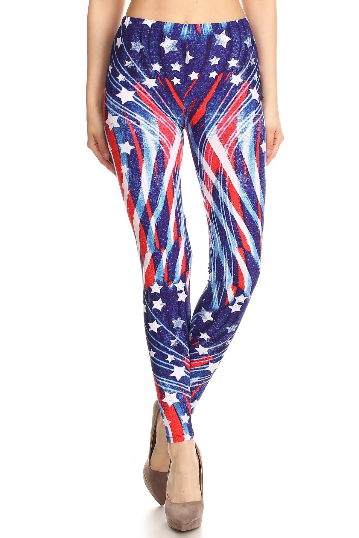 Women's Plus 4th of July Flying Star Pattern Printed Leggings