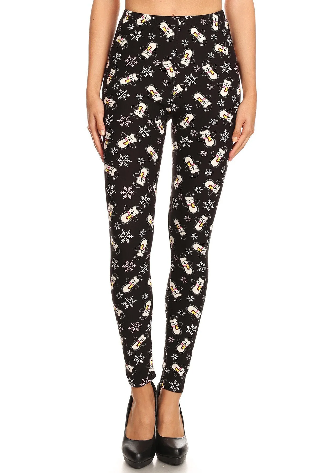 Women's Plus Penguin Snowman Snowflake Pattern Printed Leggings