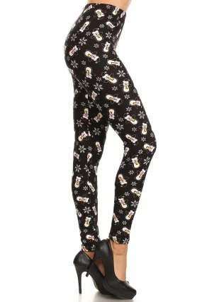 Women's Plus Penguin Snowman Snowflake Pattern Printed Leggings