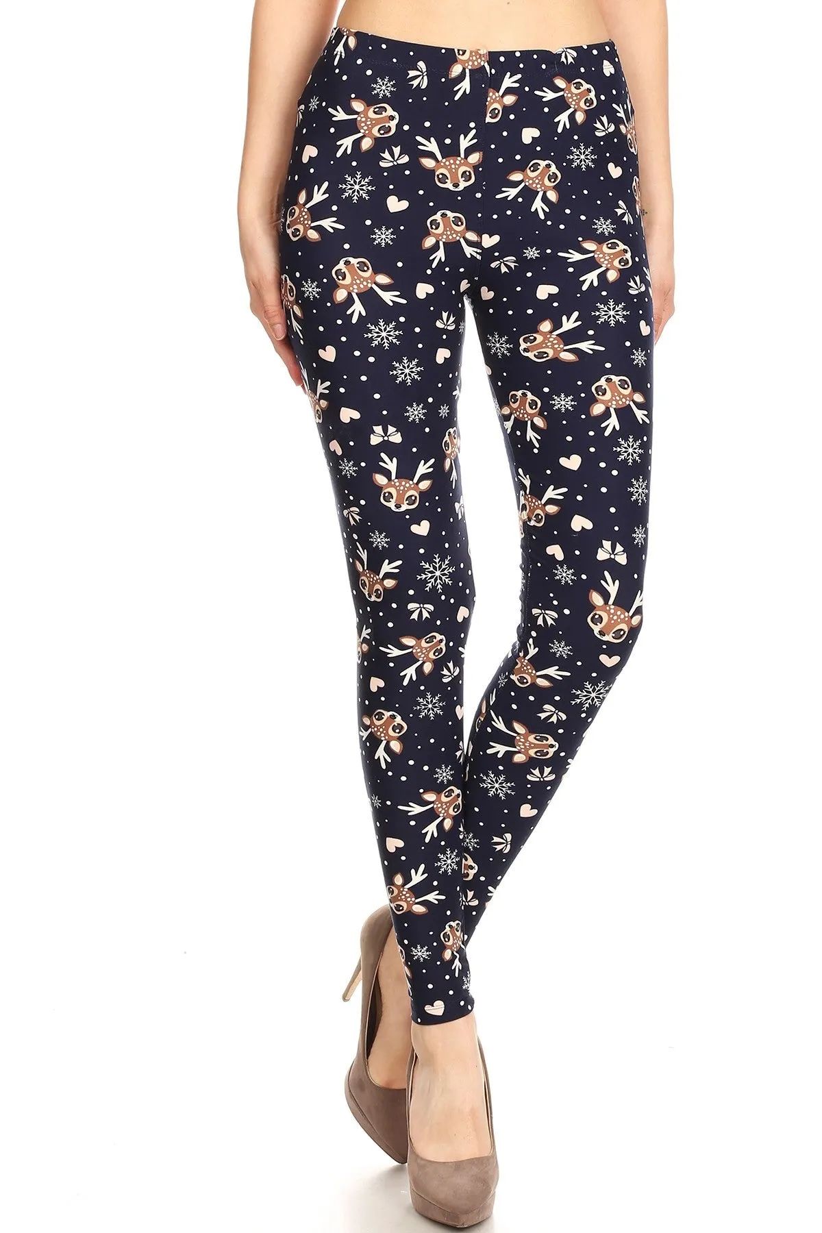 Women's Plus Reindeer Snowflake Heart Pattern Printed Leggings