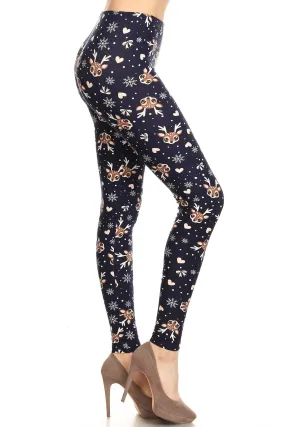 Women's Plus Reindeer Snowflake Heart Pattern Printed Leggings