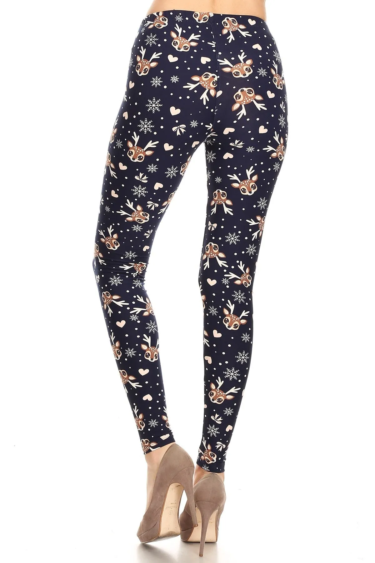 Women's Plus Reindeer Snowflake Heart Pattern Printed Leggings