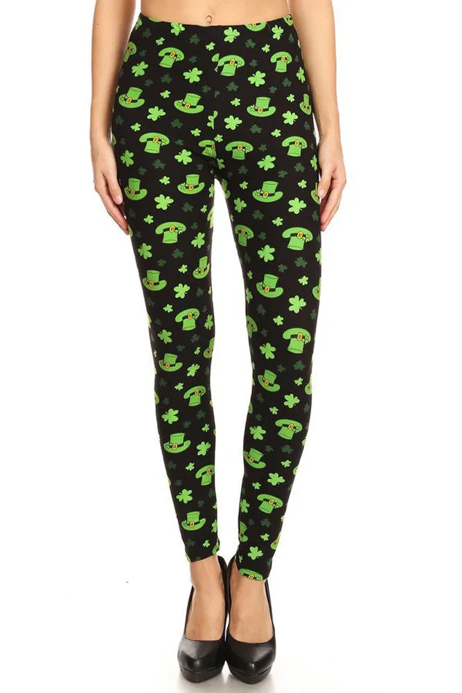 Women's Plus St Patrick's Hat Clover Pattern Printed Leggings